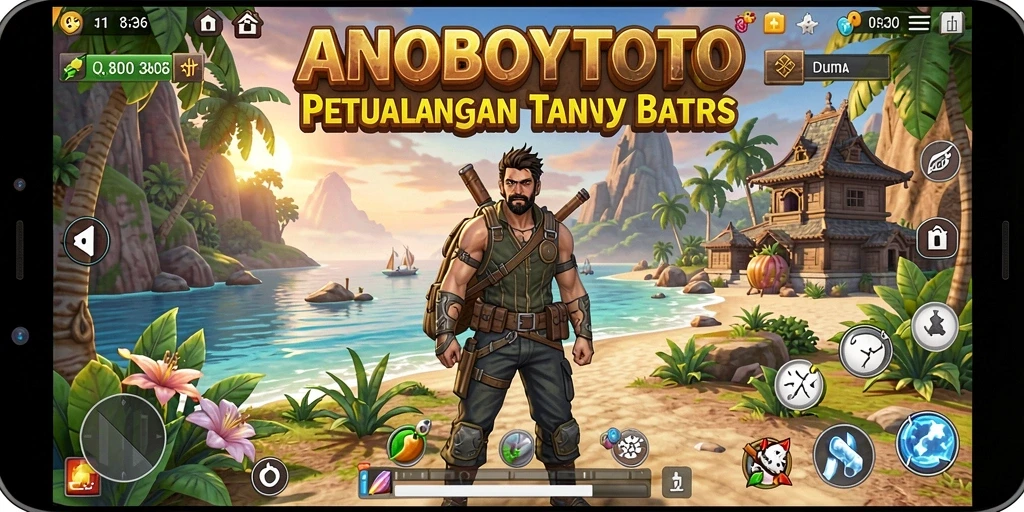 Screenshot gameplay ANOBOYTOTO yang menunjukkan petualangan di dunia terbuka.