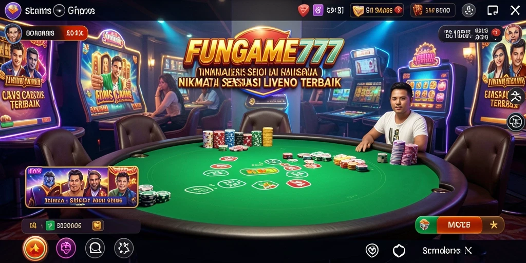 Screenshot gameplay Live Casino FUNGAME777 menunjukkan dealer profesional dan permainan yang mendebarkan.
