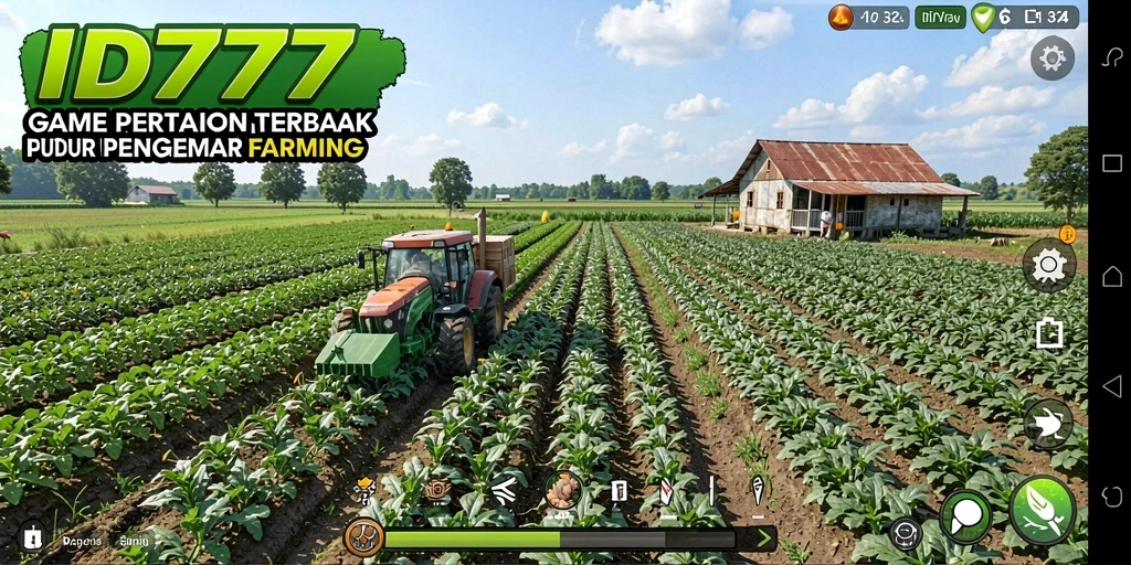 Screenshot ID777 menunjukkan aktivitas bercocok tanam yang seru dan interaksi dengan hewan.