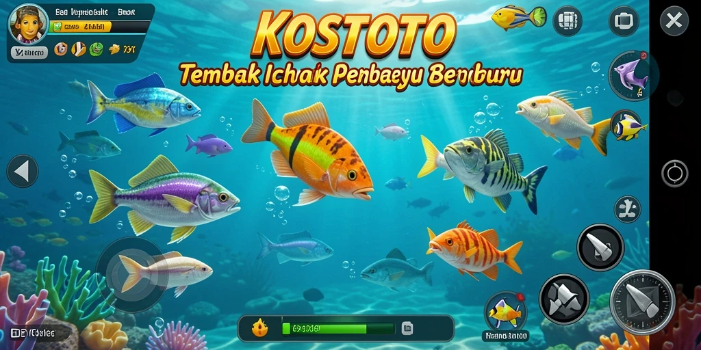 Screenshot gameplay KOSTOTO yang menampilkan keseruan berburu ikan.