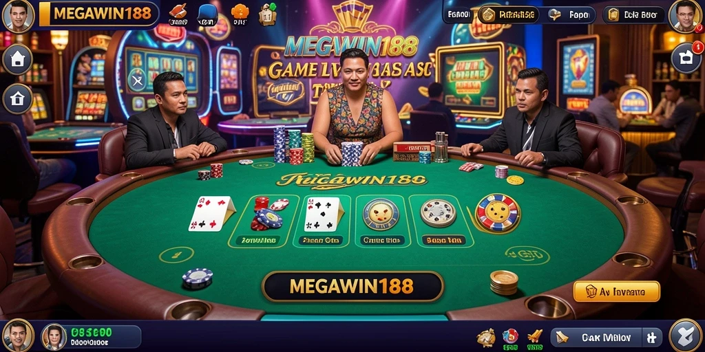 Tangkapan layar MEGAWIN188 menampilkan dealer langsung dan meja permainan yang menarik.