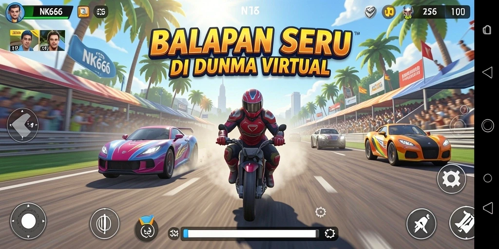 Tangkapan layar dari gameplay balapan yang menegangkan di NK666.