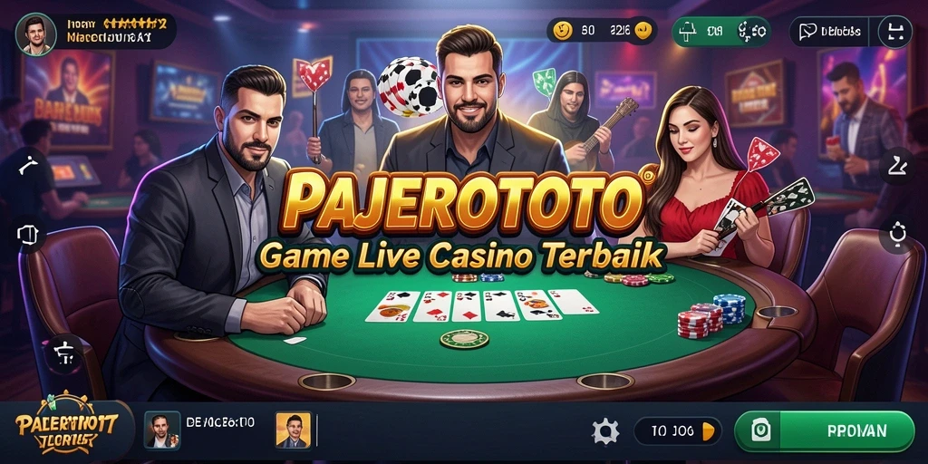 Screenshot gameplay PAJEROTOTO yang menampilkan dealer dan pemain di meja Live Casino.