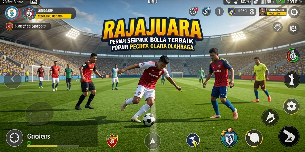 Tangkapan layar menampilkan gameplay sepak bola yang menarik di RAJAJUARA.
