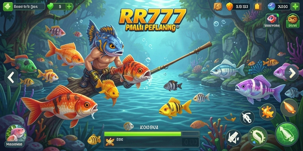 Tampilan utama gameplay RR777 dengan aksi memancing yang intens.