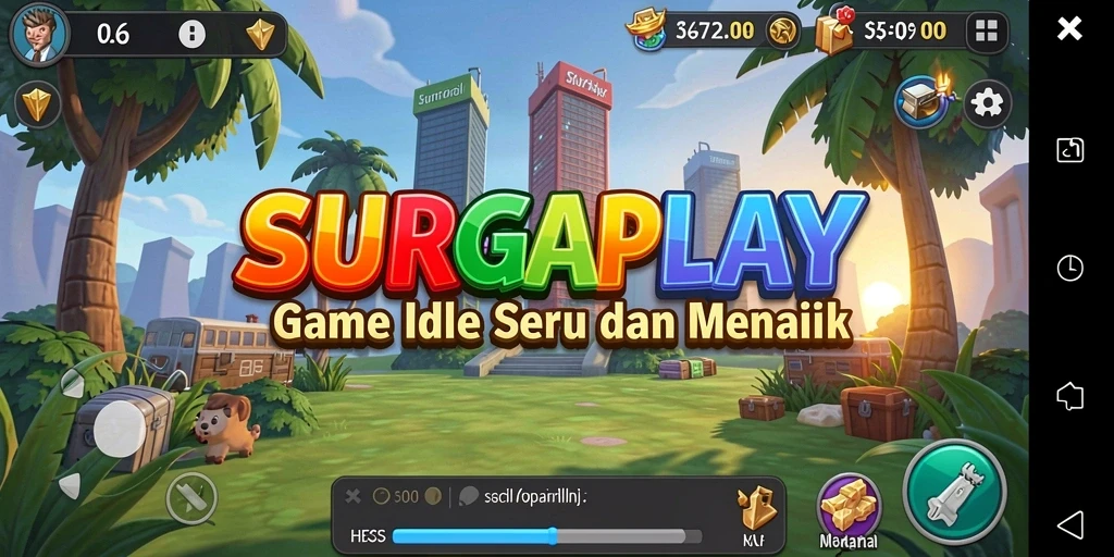 Tampilan menarik dari gameplay SURGAPLAY dengan karakter unik dan sumber daya yang terakumulasi.