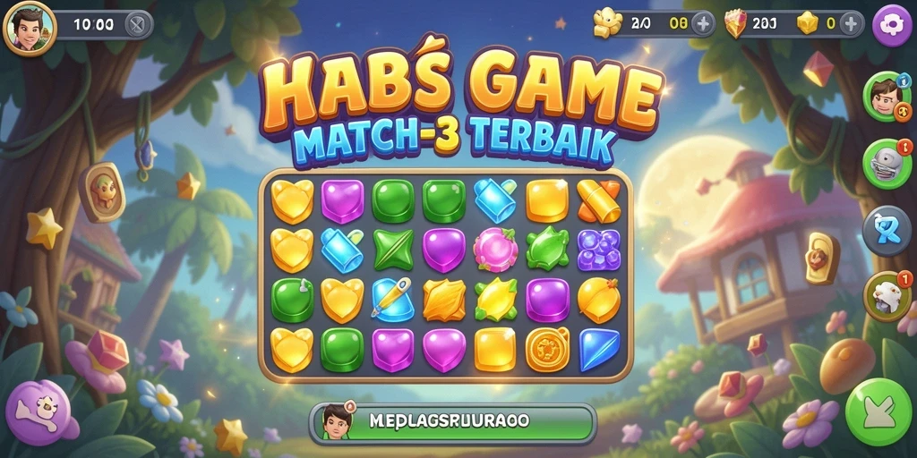 Screenshot V21 menunjukkan gameplay Match-3 yang seru dan menantang.